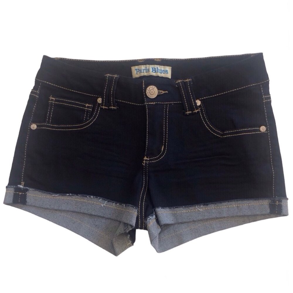 NEW Paris Blues Dark Denim Cuff Hem Y2K 2000s Low Rise Jean Short Shorts Size 5